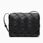 Monte Carlo Woven Leather - Look Crossbody Bag – Modern Structured Flap Bag for Women - in Black | Arvea Bags