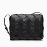 Monte Carlo Woven Leather - Look Crossbody Bag – Modern Structured Flap Bag for Women - in Black | Arvea Bags