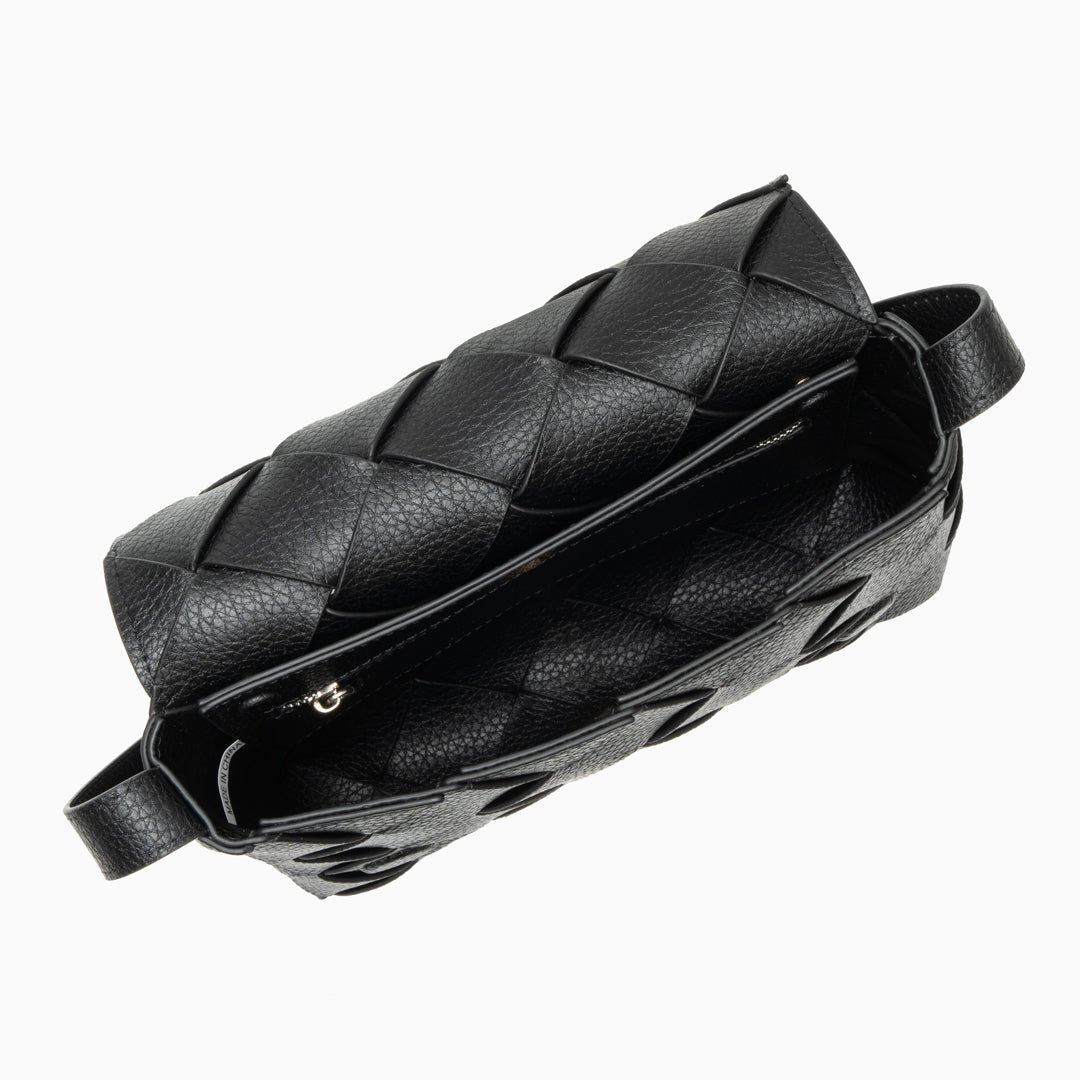 Monte Carlo Woven Leather - Look Crossbody Bag – Modern Structured Flap Bag for Women - in Black | Arvea Bags