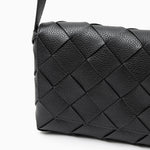 Monte Carlo Woven Leather - Look Crossbody Bag – Modern Structured Flap Bag for Women - in Black | Arvea Bags