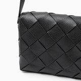 Monte Carlo Woven Leather - Look Crossbody Bag – Modern Structured Flap Bag for Women - in Black | Arvea Bags