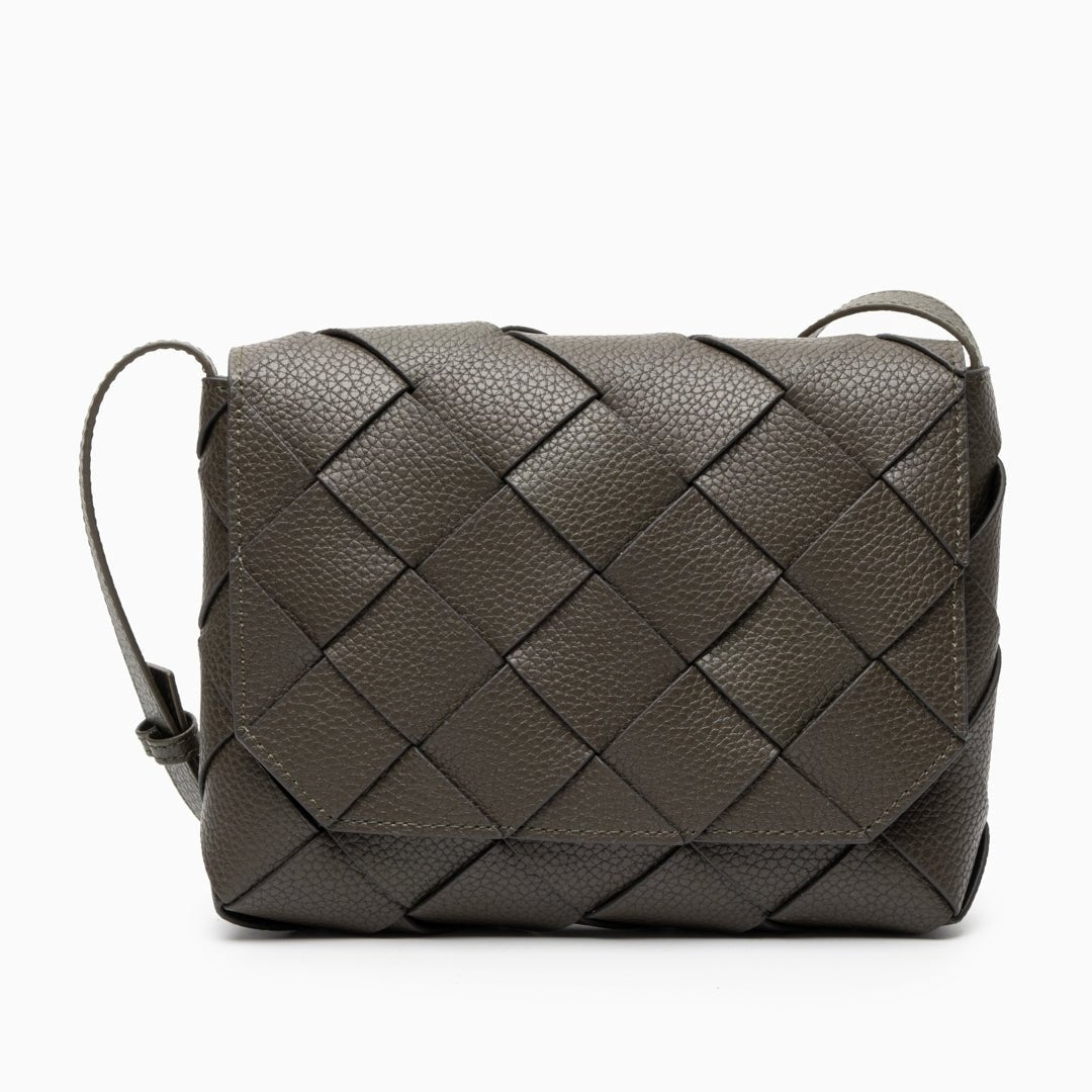 Monte Carlo Woven Leather - Look Crossbody Bag – Modern Structured Flap Bag for Women - in Dark Brown | Arvea Bags
