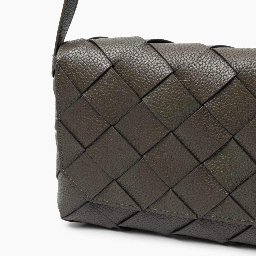 Monte Carlo Woven Leather - Look Crossbody Bag – Modern Structured Flap Bag for Women - in Dark Brown | Arvea Bags