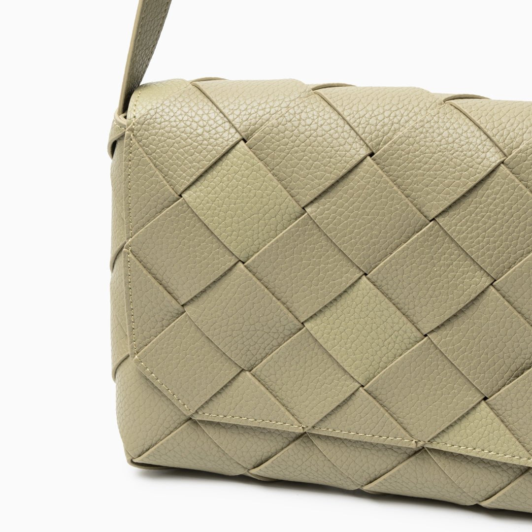 Monte Carlo Woven Leather - Look Crossbody Bag – Modern Structured Flap Bag for Women - in Olive green | Arvea Bags