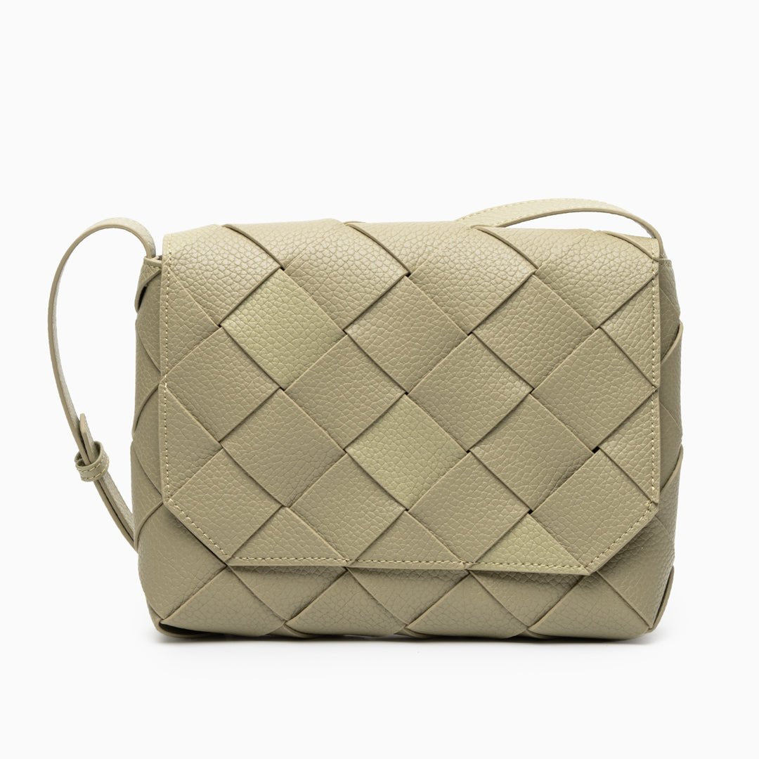 Monte Carlo Woven Leather - Look Crossbody Bag – Modern Structured Flap Bag for Women - in Olive green | Arvea Bags