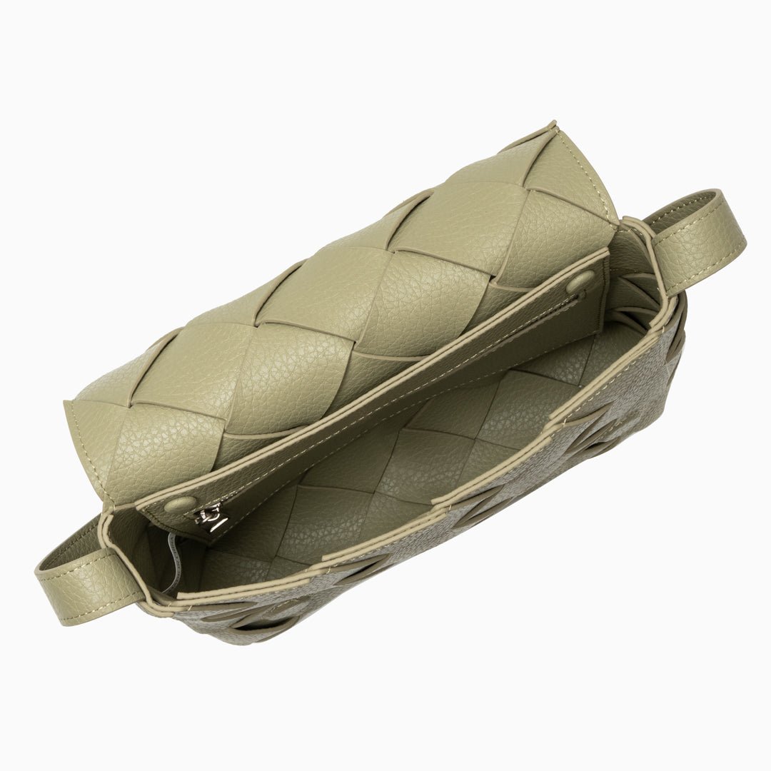 Monte Carlo Woven Leather - Look Crossbody Bag – Modern Structured Flap Bag for Women - in Olive green | Arvea Bags