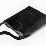Natalie Glossy Woven Shoulder Bag – Structured Designer Bucket Tote for Women - in Black | Arvea Bags