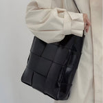 Natalie Glossy Woven Shoulder Bag – Structured Designer Bucket Tote for Women - in Black | Arvea Bags