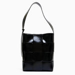 Natalie Glossy Woven Shoulder Bag – Structured Designer Bucket Tote for Women - in Black | Arvea Bags