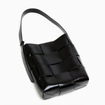 Natalie Glossy Woven Shoulder Bag – Structured Designer Bucket Tote for Women - in Black | Arvea Bags