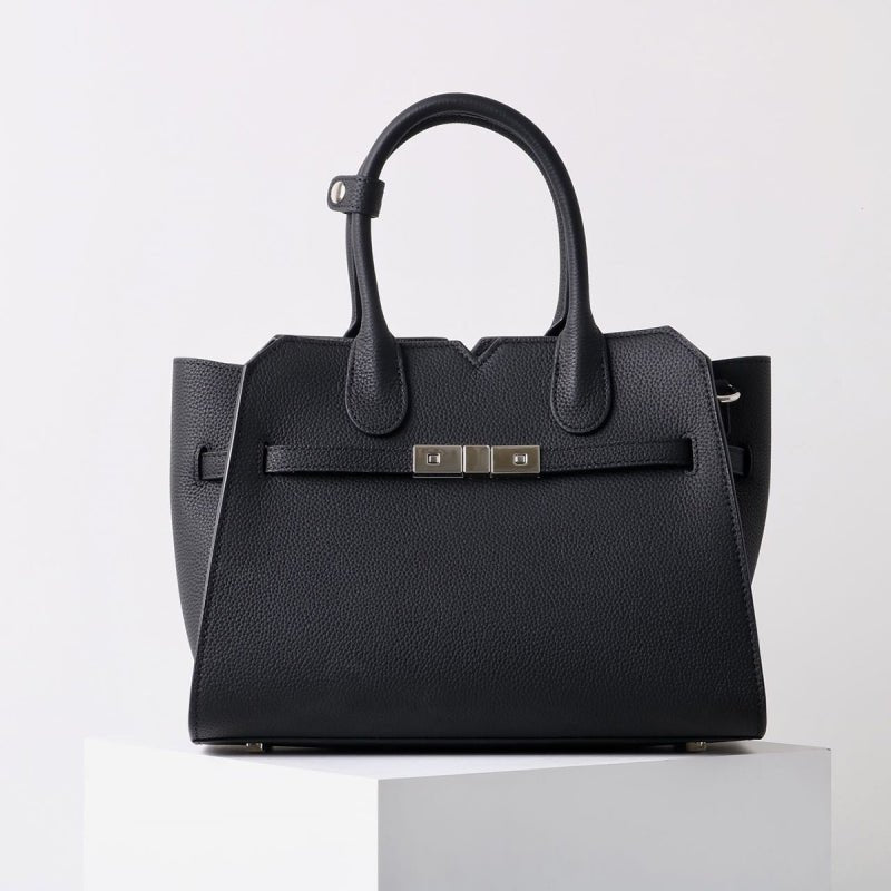 Natalie | Taupe Leather Satchel Bag – Elegant & Timeless - in Black | Arvea Bags