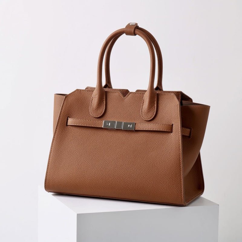 Natalie | Taupe Leather Satchel Bag – Elegant & Timeless - in Brown | Arvea Bags