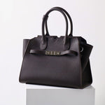 Natalie | Taupe Leather Satchel Bag – Elegant & Timeless - in Dark Brown | Arvea Bags