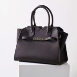 Natalie | Taupe Leather Satchel Bag – Elegant & Timeless - in Dark Brown | Arvea Bags