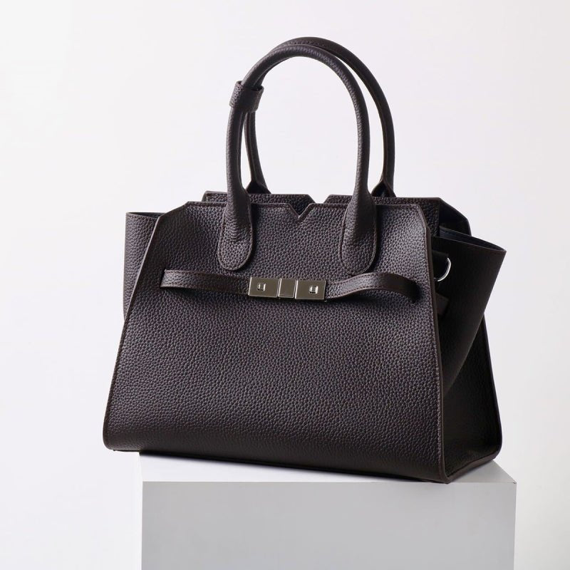 Natalie | Taupe Leather Satchel Bag – Elegant & Timeless - in Dark Brown | Arvea Bags