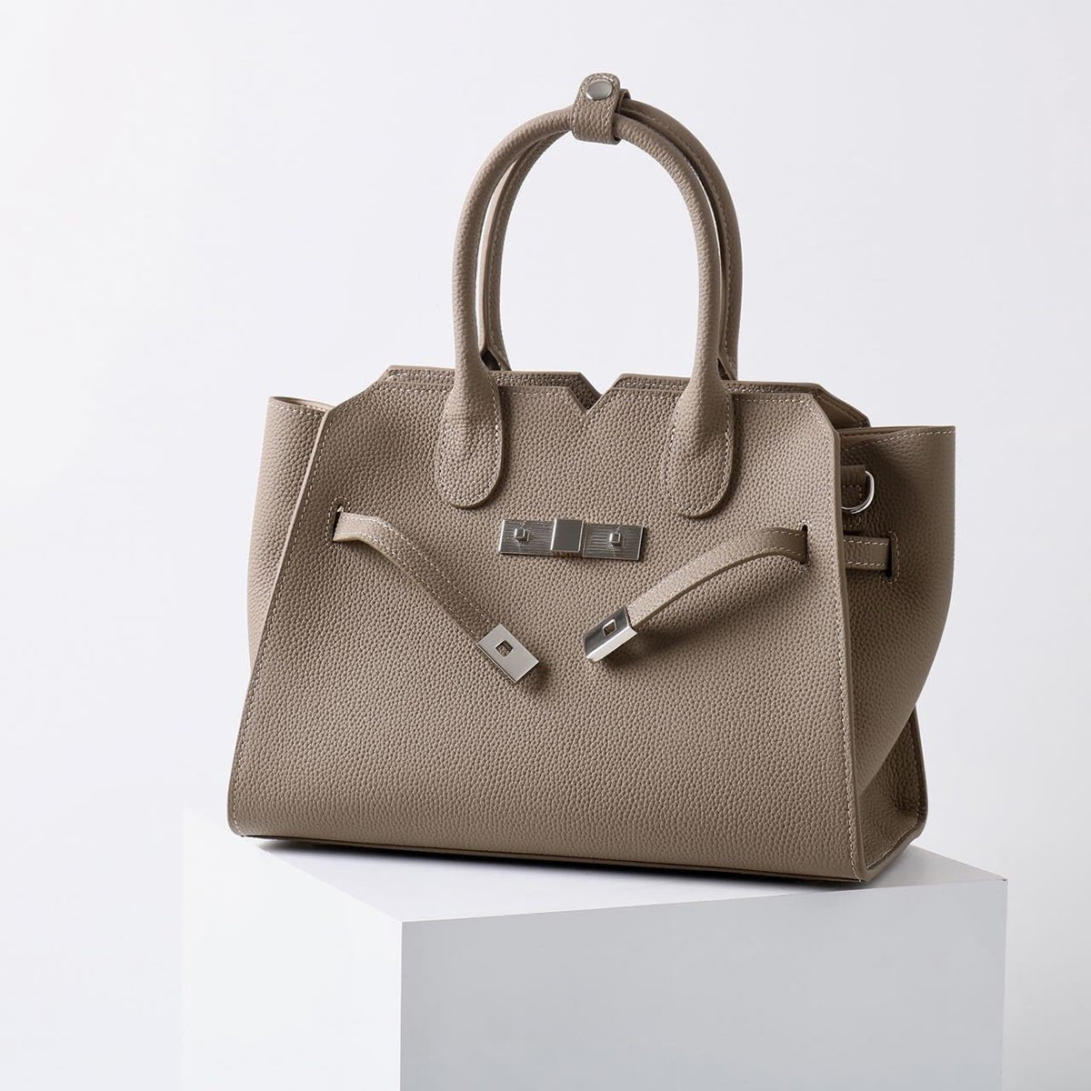 Natalie | Taupe Leather Satchel Bag – Elegant & Timeless - in Khaki | Arvea Bags