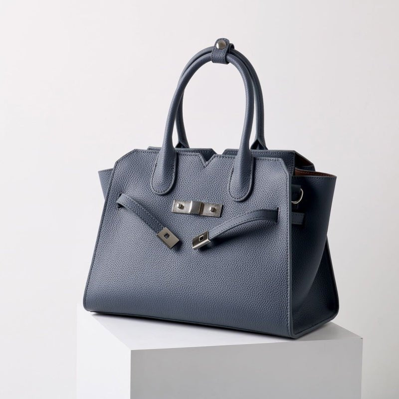 Natalie | Taupe Leather Satchel Bag – Elegant & Timeless - in Light Blue | Arvea Bags