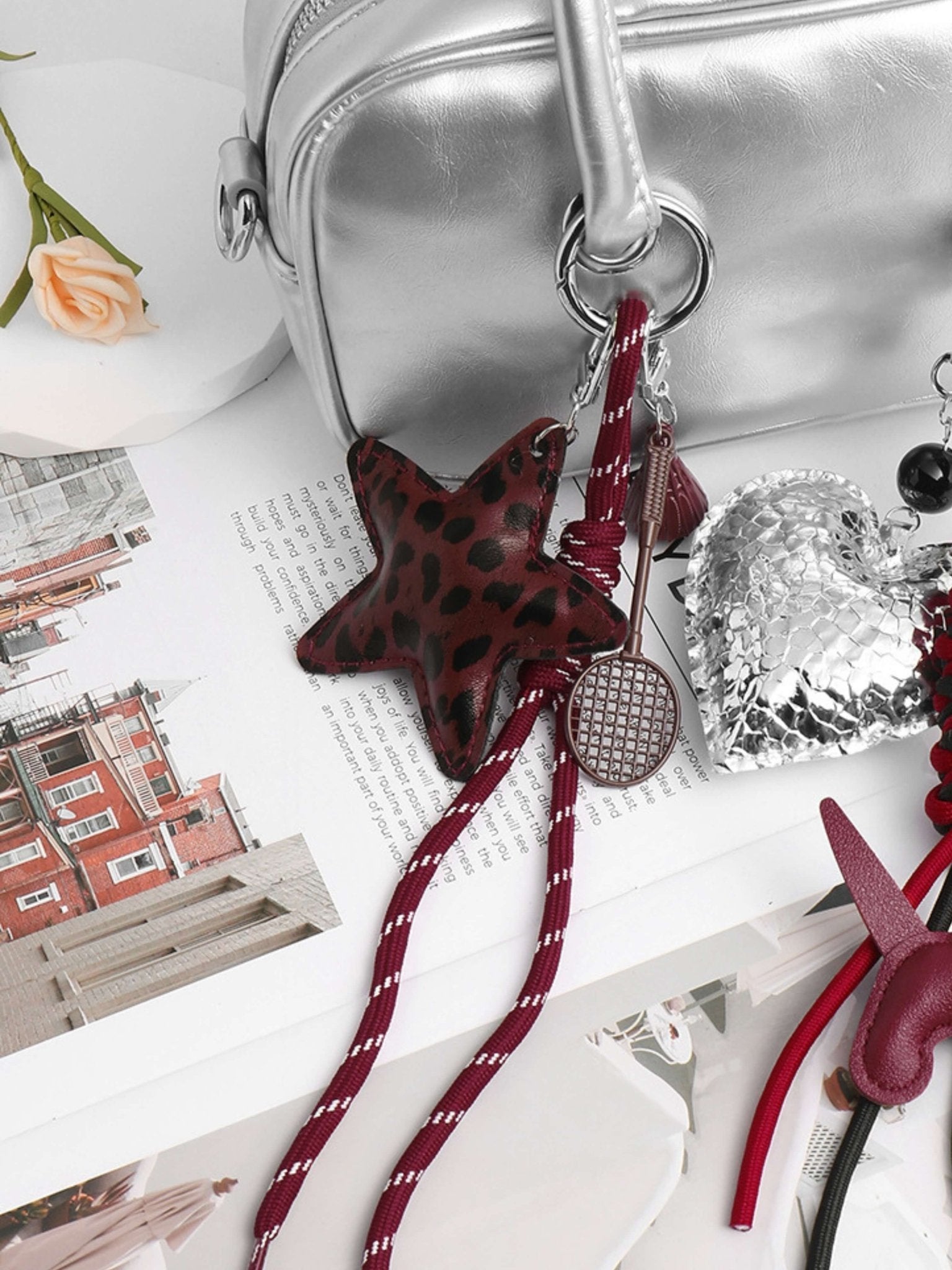 Nivelle | Leopard Star Leather Bag Charm – Bold, Stylish & Unique - in Maroon | Arvea Bags