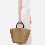 Noa Minimalist Straw Tote – Structured Woven Bag - in Beige | Arvea Bags