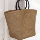 Noa Minimalist Straw Tote – Structured Woven Bag - in Beige | Arvea Bags