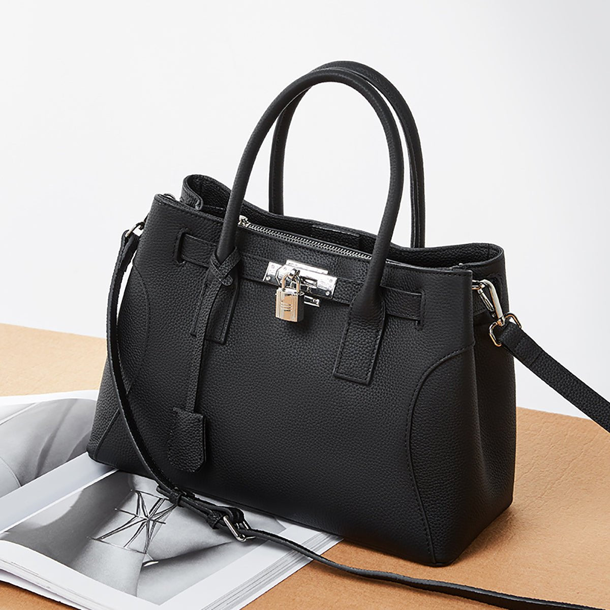 Noctelle | Black Structured Leather Handbag – Sophisticated & Timeless - in Black | Arvea Bags