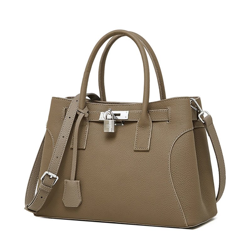 Noctelle | Black Structured Leather Handbag – Sophisticated & Timeless - in Khaki | Arvea Bags