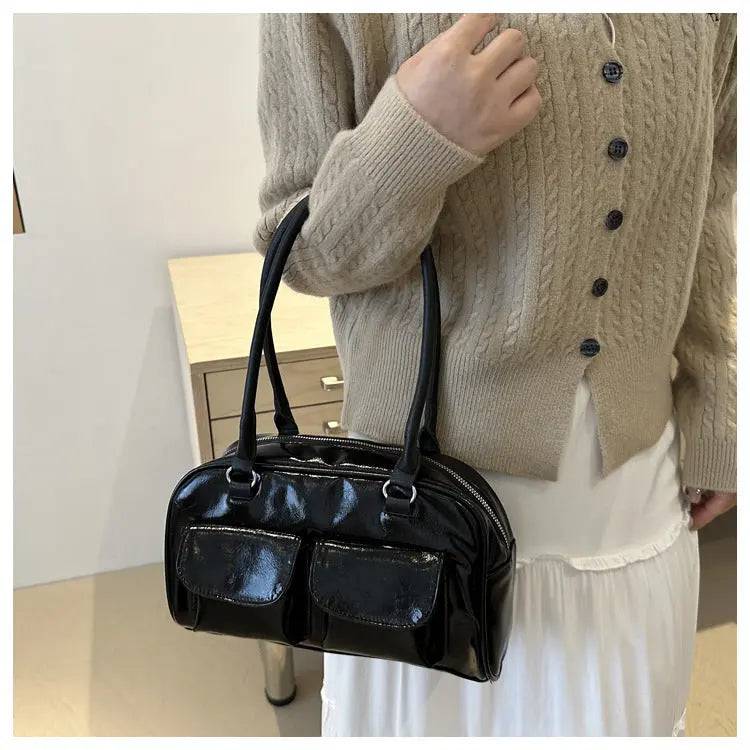 Nolisse | Glossy Black Patent Leather Shoulder Bag – Sleek & Stylish - in Black | Arvea Bags