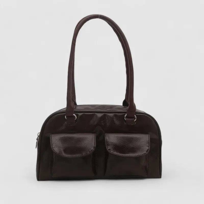 Nolisse | Glossy Black Patent Leather Shoulder Bag – Sleek & Stylish - in Coffee | Arvea Bags