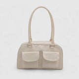 Nolisse | Glossy Black Patent Leather Shoulder Bag – Sleek & Stylish - in Light Beige | Arvea Bags