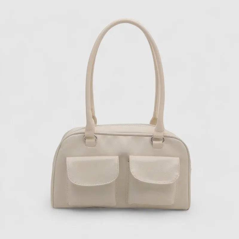 Nolisse | Glossy Black Patent Leather Shoulder Bag – Sleek & Stylish - in Light Beige | Arvea Bags