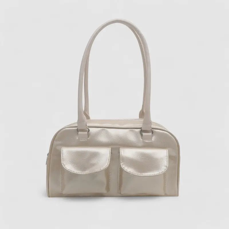 Nolisse | Glossy Black Patent Leather Shoulder Bag – Sleek & Stylish - in Pearl White | Arvea Bags