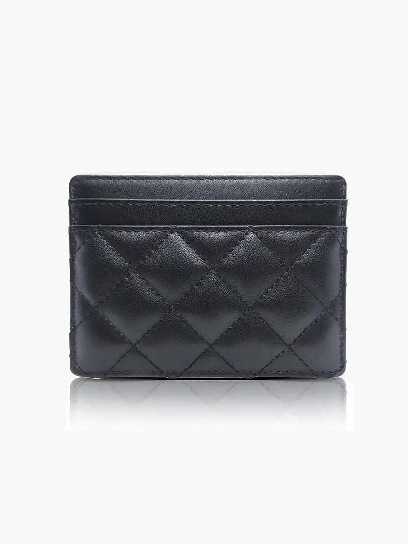 Nora | Elegant Black Quilted Leather Cardholder – Compact Luxury & Everyday Convenience - in Black | Arvea Bags