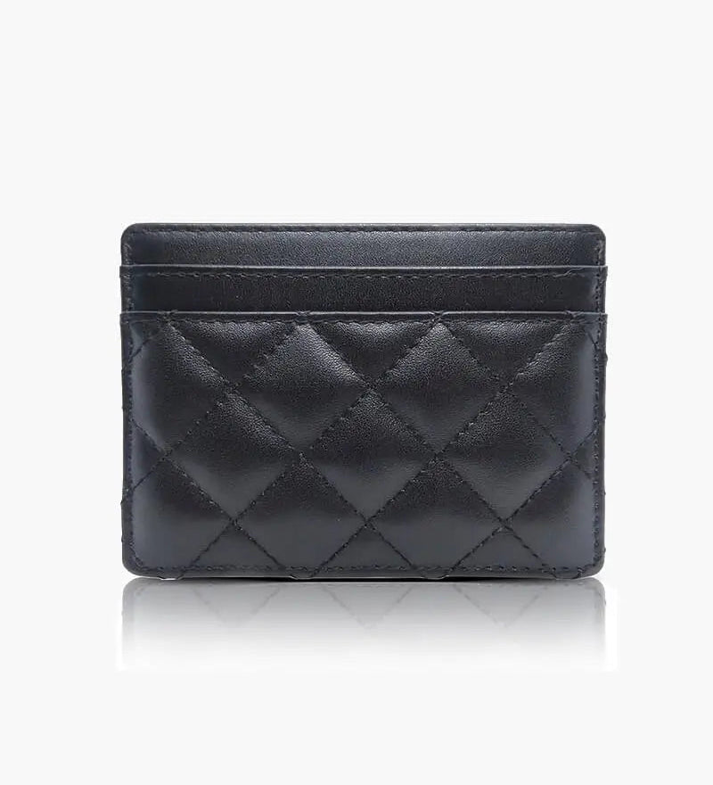 Nora | Elegant Black Quilted Leather Cardholder – Compact Luxury & Everyday Convenience - in Black | Arvea Bags