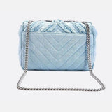 Nova Denim Chevron Crossbody – Frayed Jean Shoulder Bag with Chain Strap - in Denim Blue | Arvea Bags