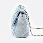 Nova Denim Chevron Crossbody – Frayed Jean Shoulder Bag with Chain Strap - in Denim Blue | Arvea Bags