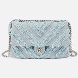Nova Denim Chevron Crossbody – Frayed Jean Shoulder Bag with Chain Strap - in Denim Blue | Arvea Bags