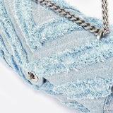 Nova Denim Chevron Crossbody – Frayed Jean Shoulder Bag with Chain Strap - in Denim Blue | Arvea Bags