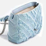 Nova Denim Chevron Crossbody – Frayed Jean Shoulder Bag with Chain Strap - in Denim Blue | Arvea Bags