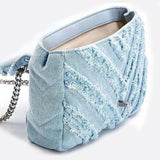 Nova Denim Chevron Crossbody – Frayed Jean Shoulder Bag with Chain Strap - in Denim Blue | Arvea Bags