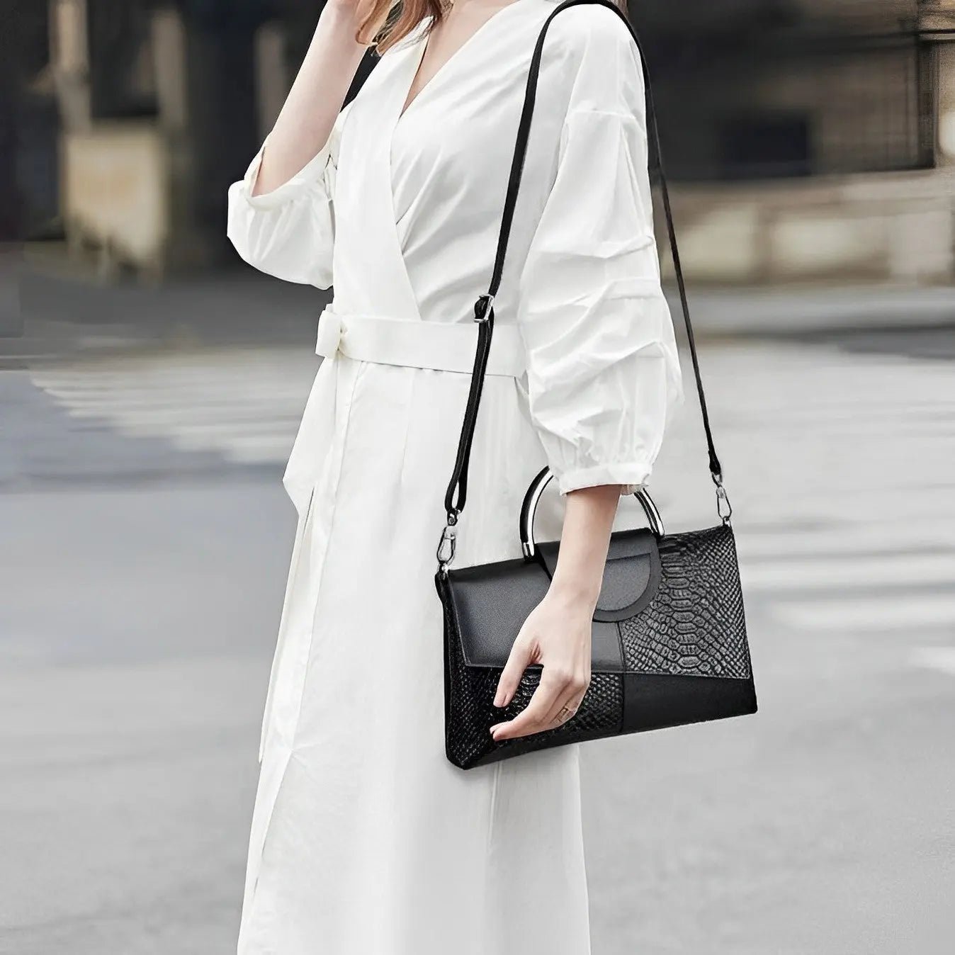Nytheria | Black Textured Leather Handbag – Bold & Sophisticated - in Black | Arvea Bags