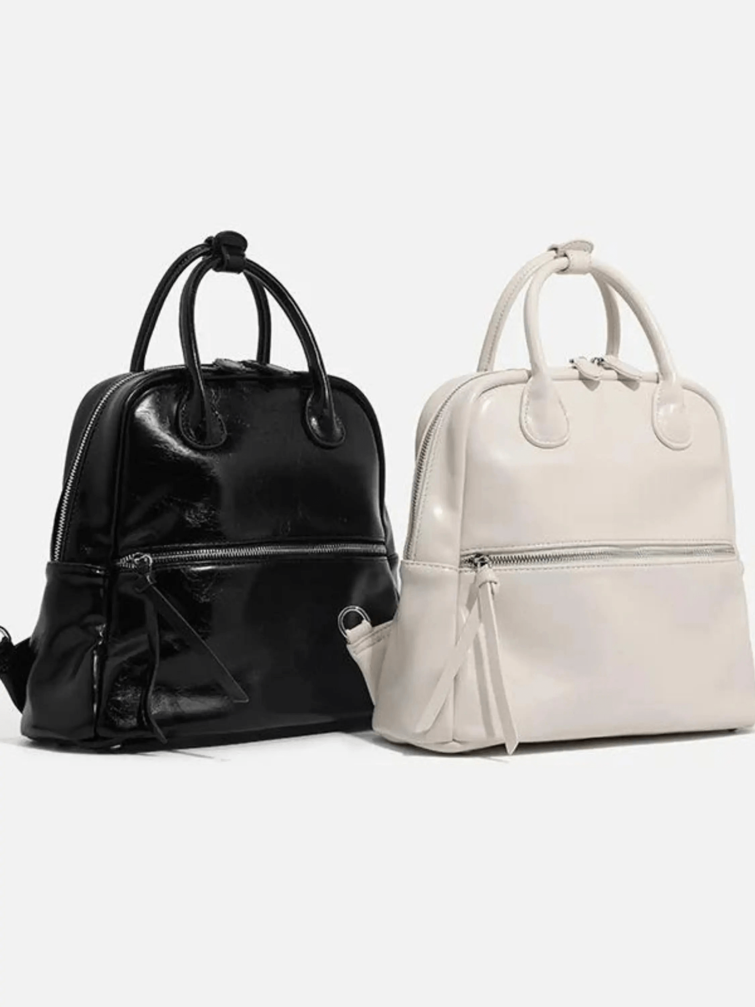 Nyx | Glossy Black Leather Backpack – Bold & Timeless - in Light Beige | Arvea Bags