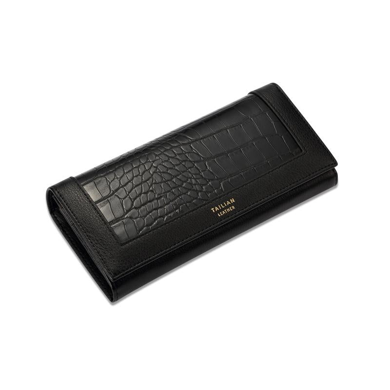 Nyxara | Red Croc - Embossed Leather Wallet – Bold & Elegant - in Black | Arvea Bags
