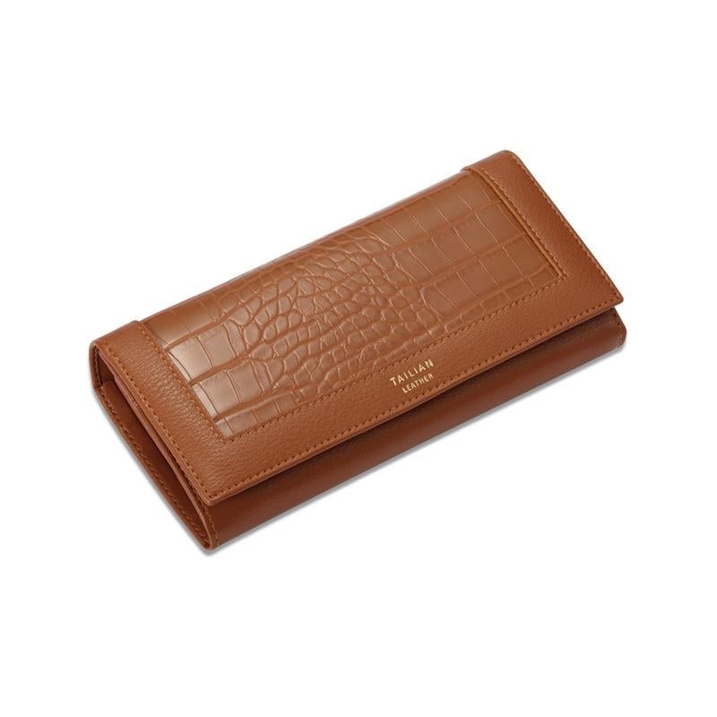 Nyxara | Red Croc - Embossed Leather Wallet – Bold & Elegant - in Light Brown | Arvea Bags