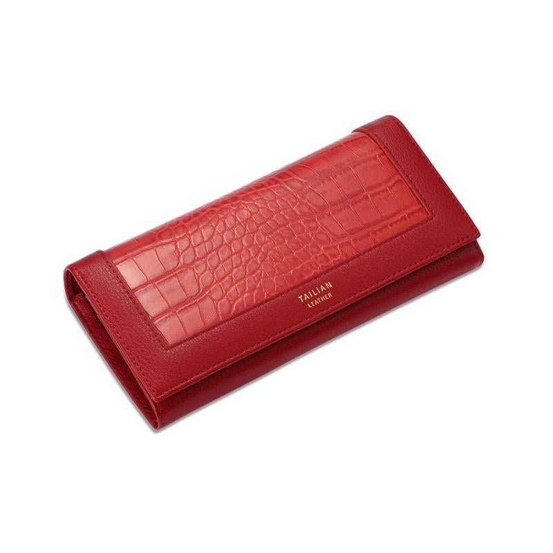 Nyxara | Red Croc - Embossed Leather Wallet – Bold & Elegant - in Red | Arvea Bags