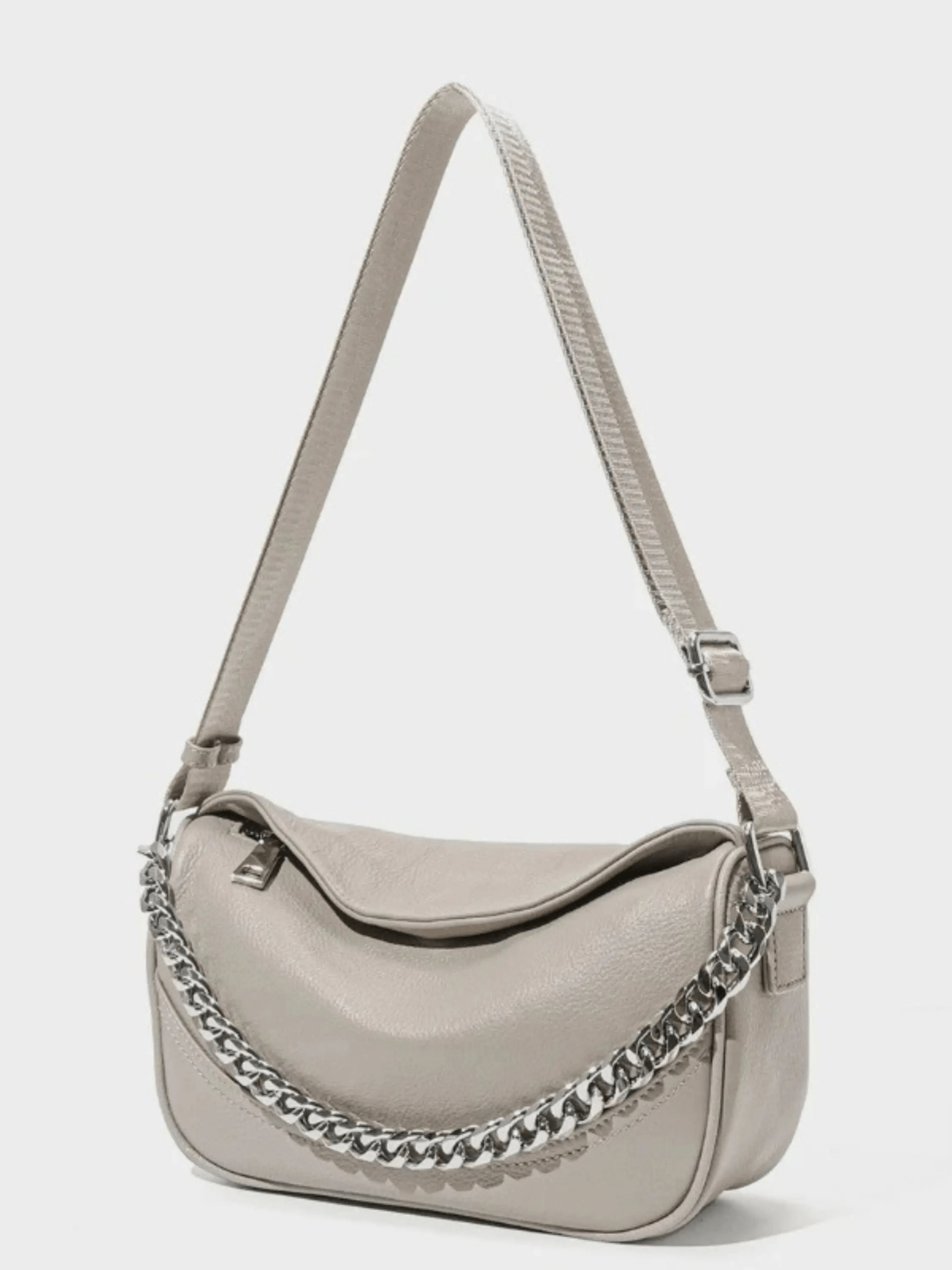 Oriselle | Taupe Leather Chain Shoulder Bag – Modern & Chic - in Black | Arvea Bags