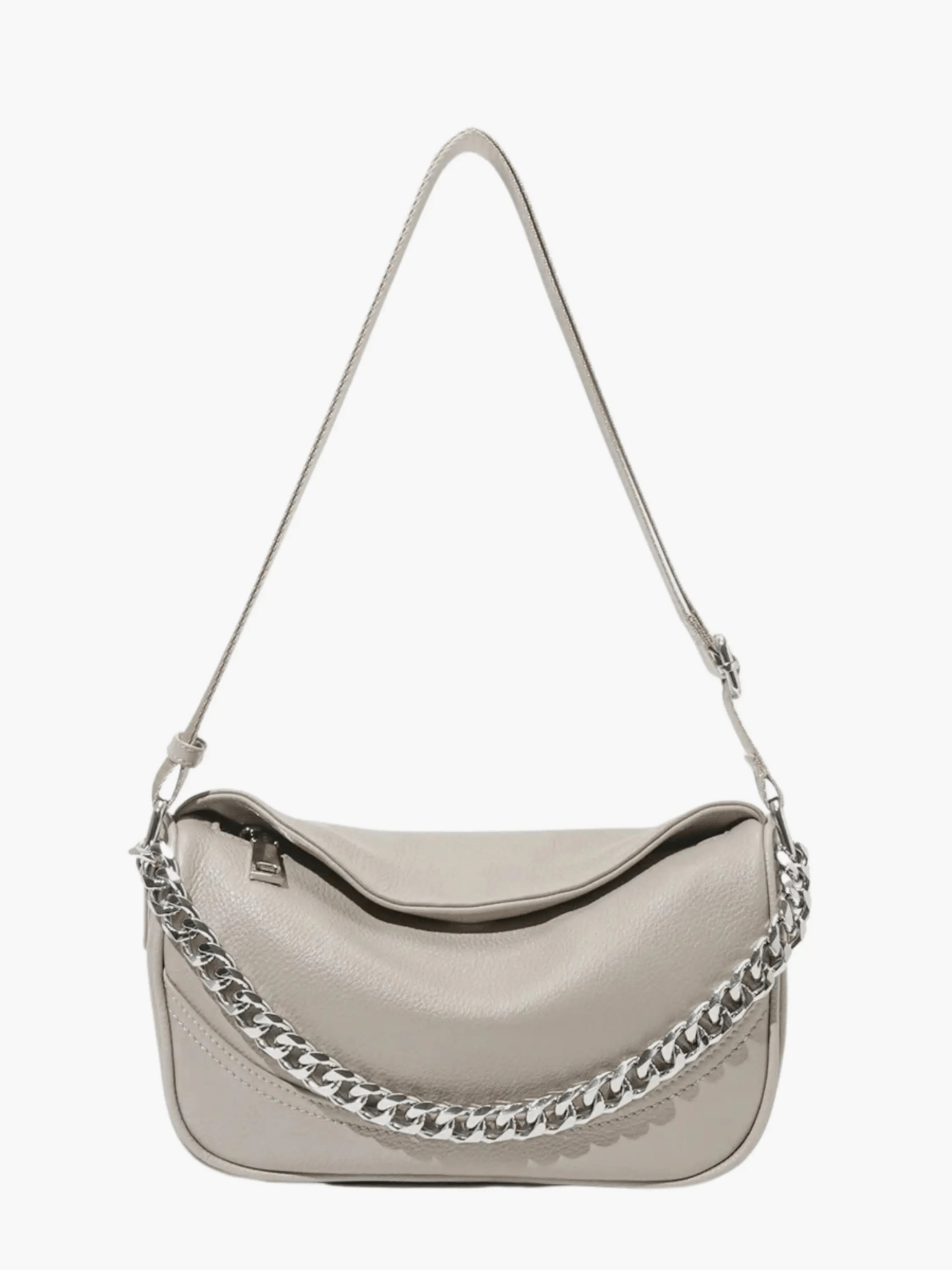 Oriselle | Taupe Leather Chain Shoulder Bag – Modern & Chic - in Black | Arvea Bags
