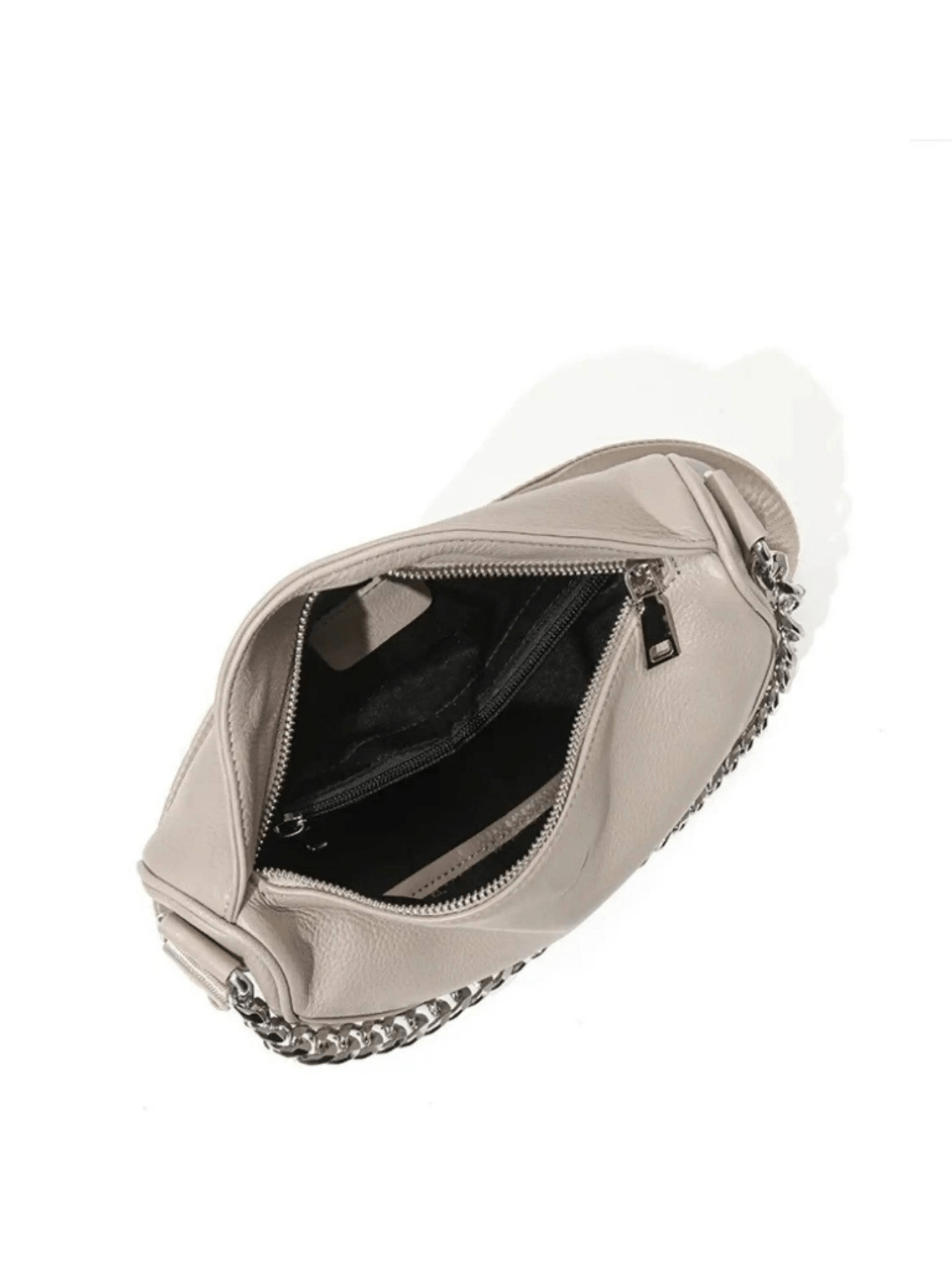 Oriselle | Taupe Leather Chain Shoulder Bag – Modern & Chic - in Black | Arvea Bags