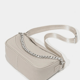Oriselle | Taupe Leather Chain Shoulder Bag – Modern & Chic - in Black | Arvea Bags
