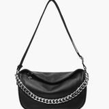 Oriselle | Taupe Leather Chain Shoulder Bag – Modern & Chic - in Black | Arvea Bags