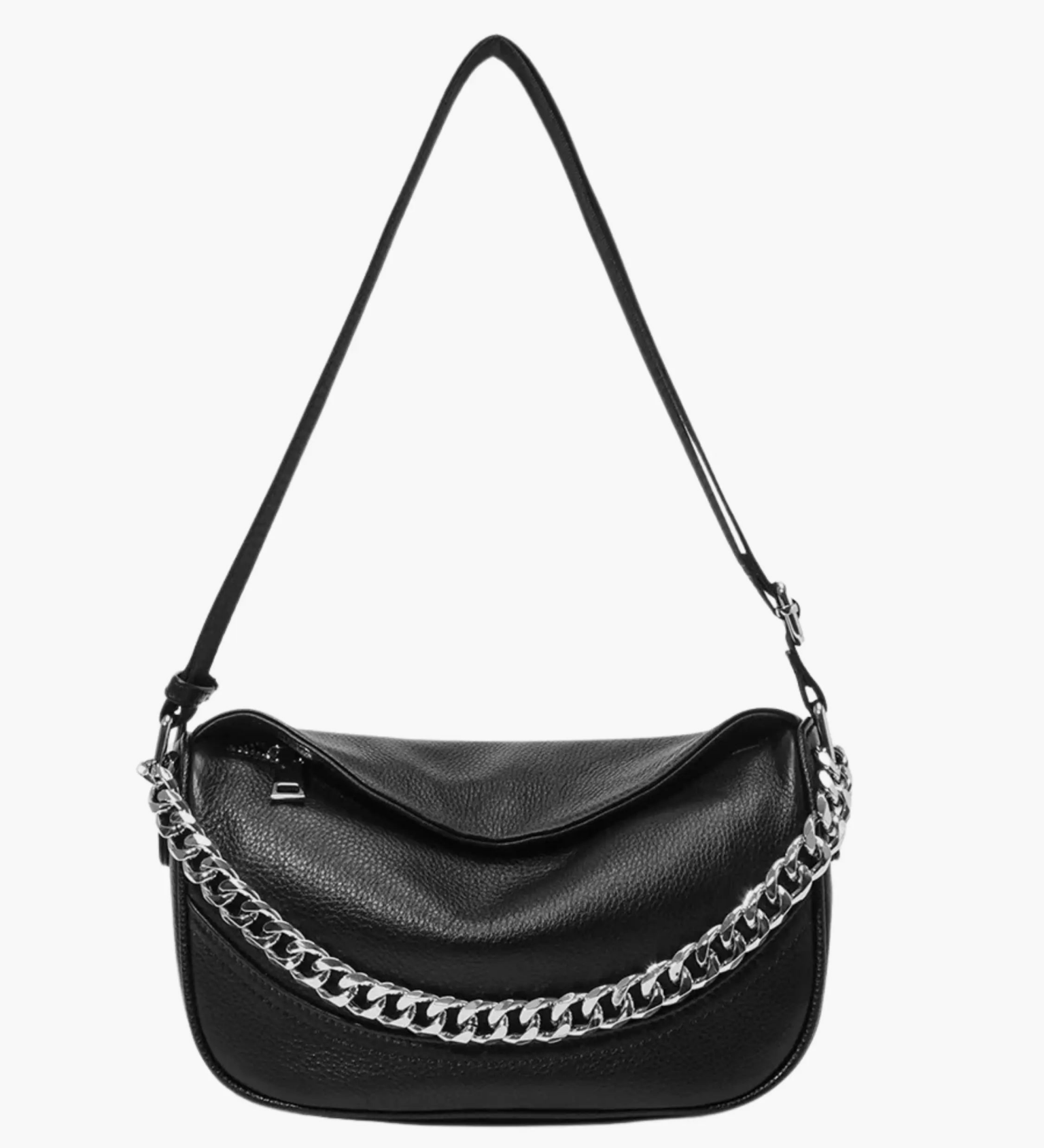 Oriselle | Taupe Leather Chain Shoulder Bag – Modern & Chic - in Black | Arvea Bags